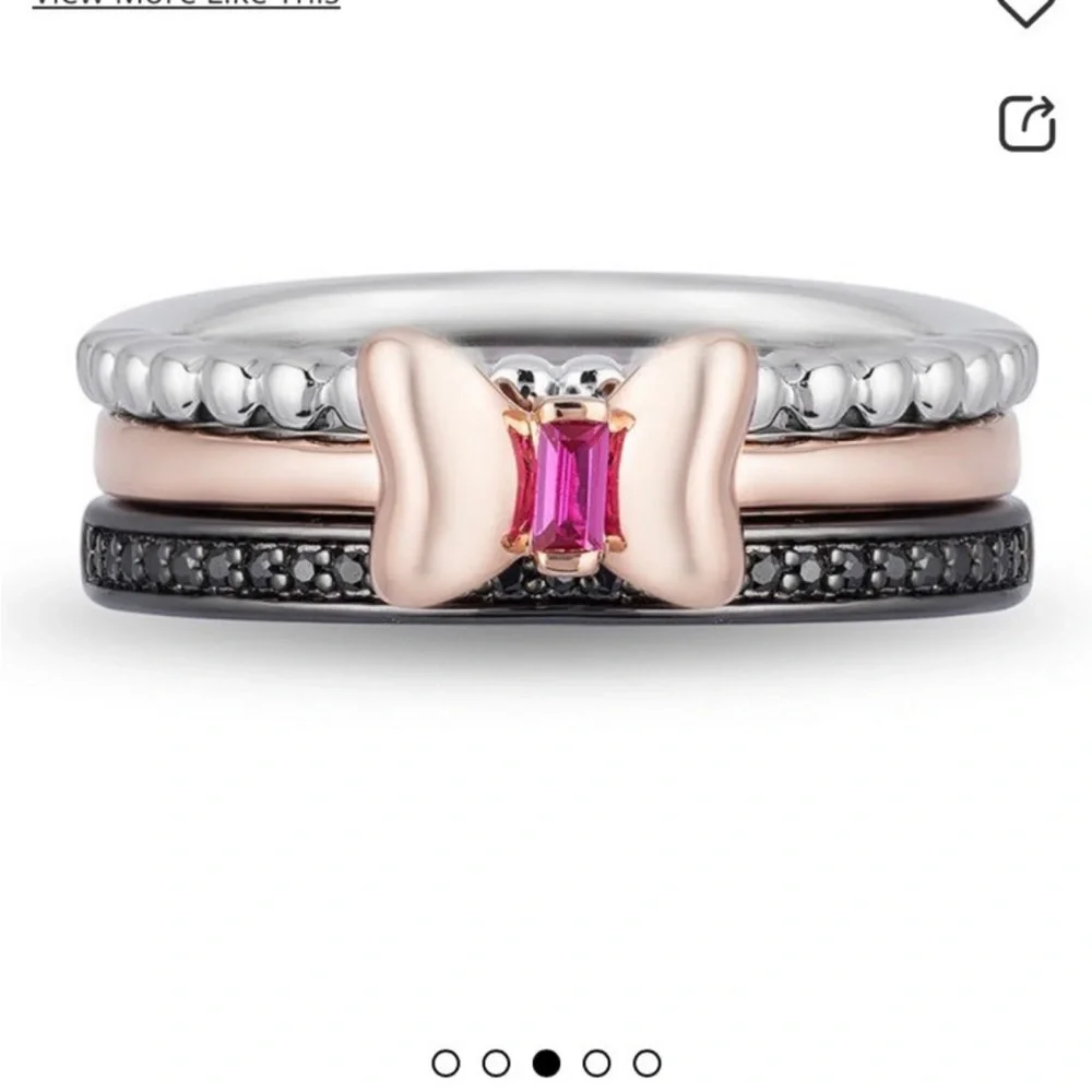 Disney Women's Pink and Silver Bow Ring Trio - Picture 3 of 8